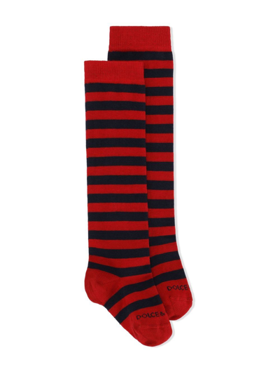 Dolce & Gabbana Kids' Logo-embroidered Stripe Socks In Red