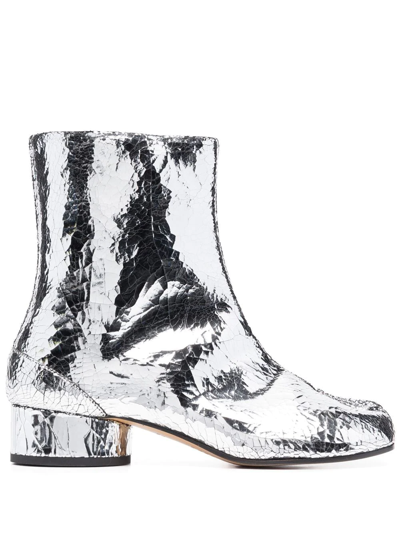 Maison Margiela Cracked-effect Metallic Ankle Boots In Grey
