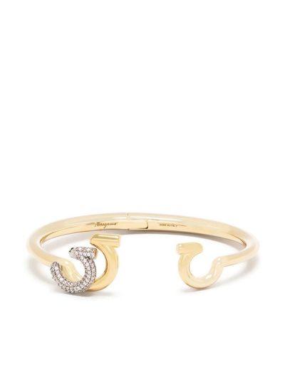 Ferragamo Crystal Gancini Cuff Bracelet In Gold