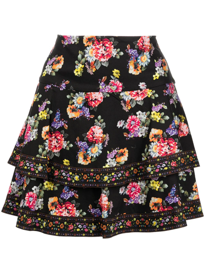 Alice And Olivia Marvis Floral-print Tiered Miniskirt In Nocolor