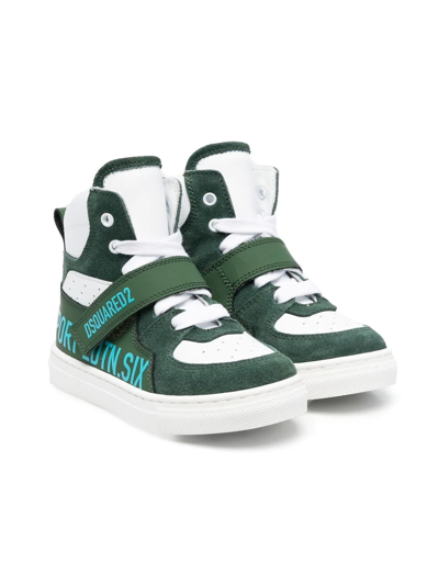 Dsquared2 Kids' Logo-print High-top Sneakers In Green