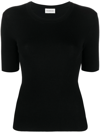 P.a.r.o.s.h Wool Crew Neck Top With Ribbed Texture In Black