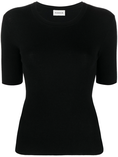 P.a.r.o.s.h Wool Crew Neck Top With Ribbed Texture In Black
