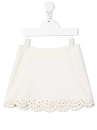 Chloé Kids' A-line Scallop Cotton Skirt In White