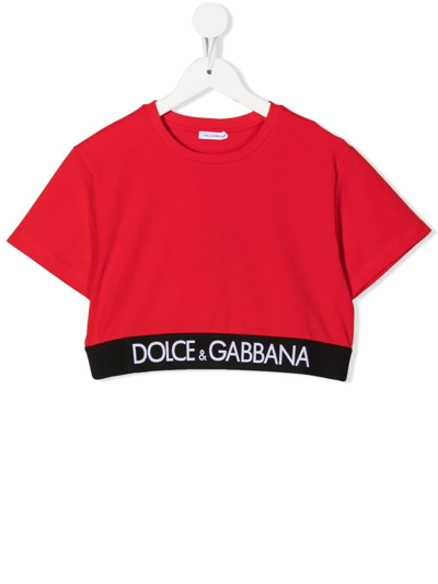 Dolce & Gabbana Kids' Logo-band Crop T-shirt In Red