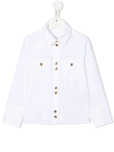 Balmain Kids' Embossed-button Long-sleeve Shirt In White