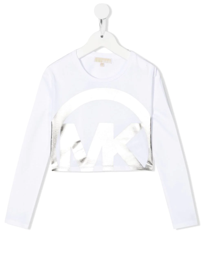 Michael Kors Kids' Girls White & Silver Logo Crop Top