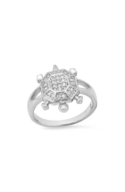 Hmy Jewelry Cz Cluster Turtle Ring In Metallic