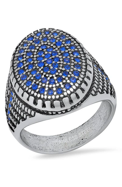 Hmy Jewelry Stainless Steel & Crystal Ring In Metallic