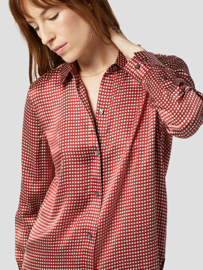 Equipment Leema Polka-dot Charmeuse Button-down Shirt In Red Dahlia Multi Hex Stripe