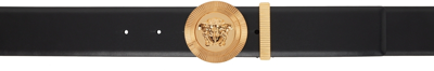 Versace Black Medusa Biggie Belt In 1b00r Nero-oro Versa