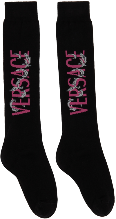 Versace Black & Pink Logo Socks In 2bb50 Nero+fucshia+a