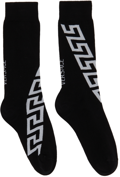 Versace Black Greca Socks In 2b020 Nero+bianco