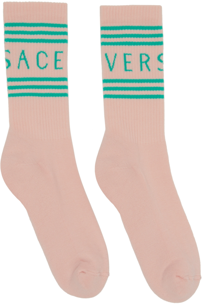 Versace Pink Vintage Logo Socks In 2pb00 English Rose+t