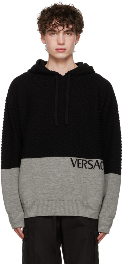 Versace Black & Gray 'la Greca' Hoodie In 2b050 Nero+grigio