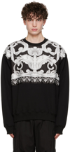 Versace Barocco Print Cotton Crewneck Sweatshirt In 5b040 Nero+bianco