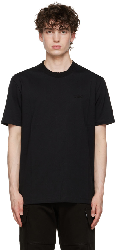Versace Logo-embroidered Cotton-jersey T-shirt In Black
