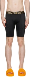 Versace Black Mid-length Greca Border Swim Shorts