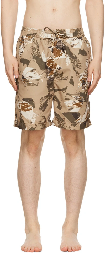 Isabel Marant Hydra Abstract Camo Swim Trunks In Brown