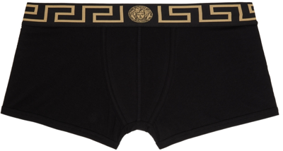 Versace Pack Of Two Boxer Shorts With Greca Border In Black Gold Greek Key