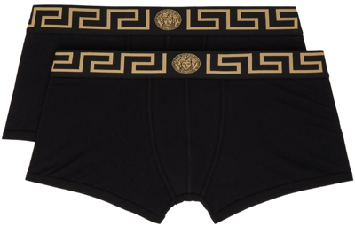 Versace Two-pack Black Greca Border Boxer Briefs In A80g Black