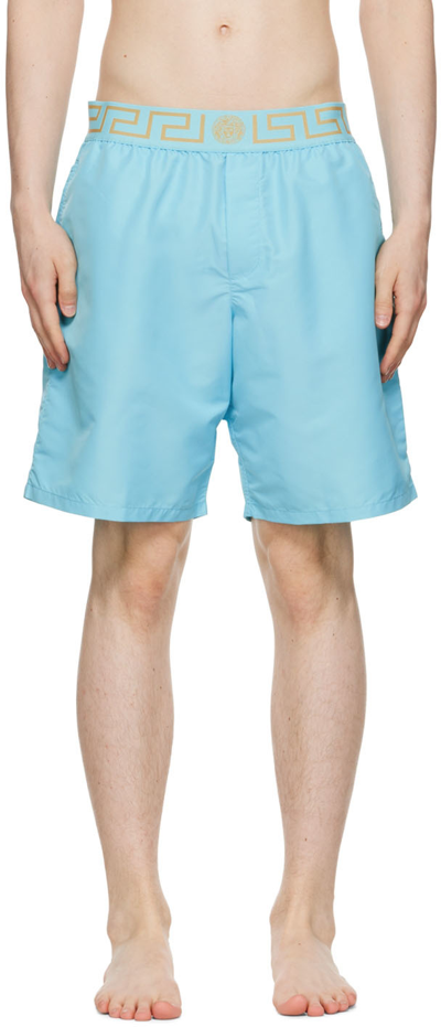 Versace Blue Greca Border Swim Shorts In 2v070 Splas