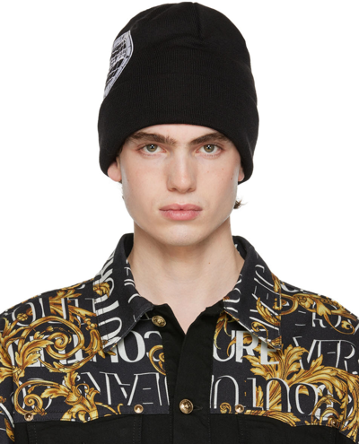 Versace Jeans Couture Black Space Beanie In El01 Black/white