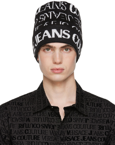Versace Jeans Couture Logo Embroidered Beanie Hat In Black