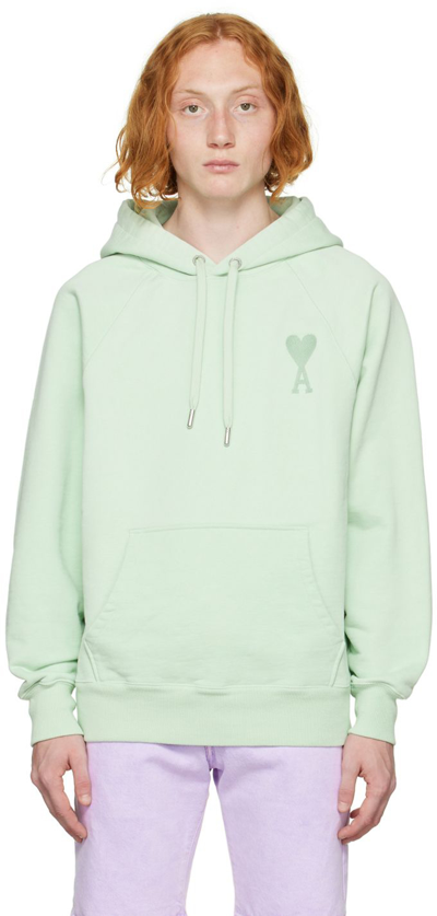 Ami Alexandre Mattiussi Green Ami De Cœur Hoodie In Acqua/411