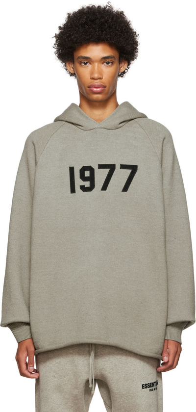 Essentials Gray Polyester Hoodie In Dark Oatmeal