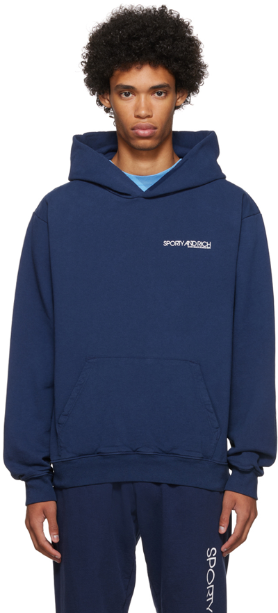 Sporty And Rich Logo Pullover Hoodie In Blau