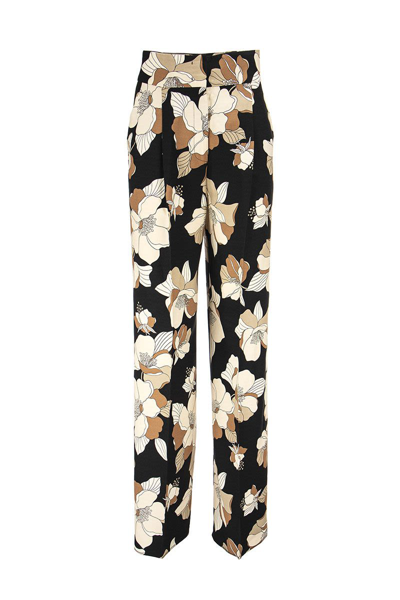 Max Mara Maxmara Studio Farnese Pj Wide Leg Floral Trousers In Black