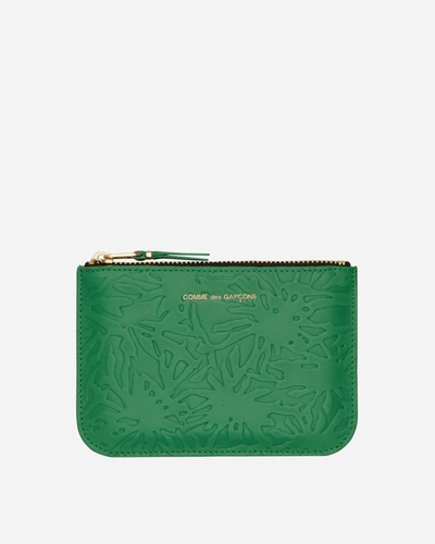 Comme Des Garçons Embossed Leather Zip Pouch In Green