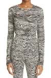 Proenza Schouler Zebra Print Long Sleeve Cotton T-shirt In Ecru/ Black
