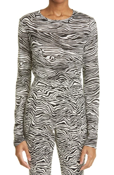 Proenza Schouler Zebra Print Long Sleeve Cotton T-shirt In Ecru / Black