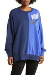 Nike Sportswear Oversize Colorblock Crewneck Sweatshirt In Midnight Navy/ Lapis