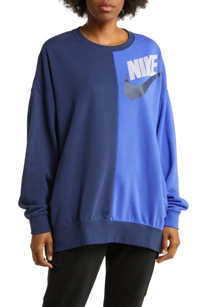 Nike Sportswear Oversize Colorblock Crewneck Sweatshirt In Midnight Navy/ Lapis