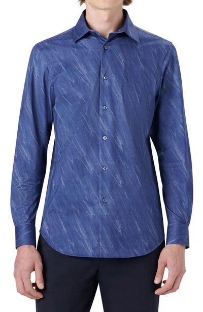 Bugatchi Men's James Ooohcotton Sport Shirt - Textured Airbrush Print In Night Blue