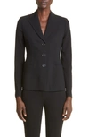Akris Odette Leather-trimmed Wool-blend Crepe Blazer In Black