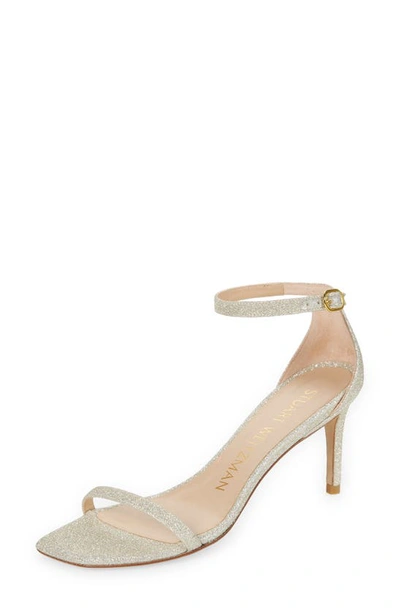 Stuart Weitzman Nudistcurve Glitter Ankle-strap Sandals In Gold