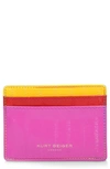 Kurt Geiger Small Multicolored Leather Card Holder In Open Pink