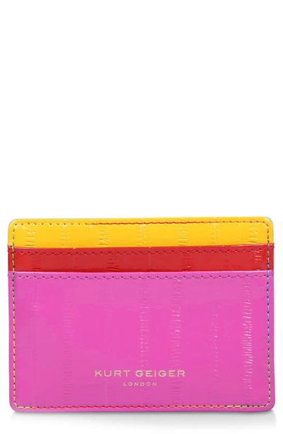Kurt Geiger Small Multicolored Leather Card Holder In Fuchsia Combo