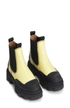 Ganni Double Tab Lug Sole Leather Chelsea Boots In Pale Banana