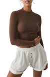 Free People The Rickie Mock Neck T-shirt In Chocolate Lava