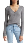 Splendid Waffle Knit Henley Top In Heather Grey
