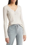 Splendid Waffle Knit Henley Top In Heather Oatmeal