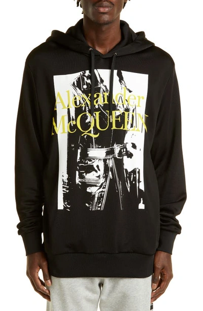 Alexander Mcqueen Man Black Hoodie With Atelier Print