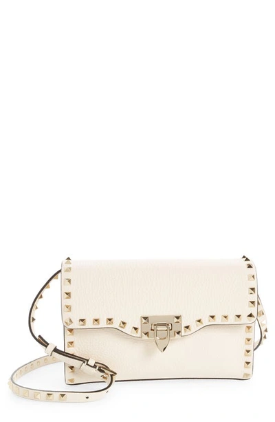 Valentino Garavani Small Rockstud Leather Shoulder Bag In White