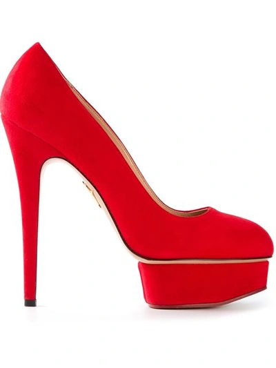 Charlotte Olympia Dolly Tone Suede Platform Courts In Red
