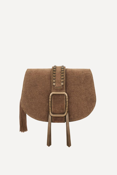 Ba&sh Teddy Medium Suede Bag Khaki In Neutrals